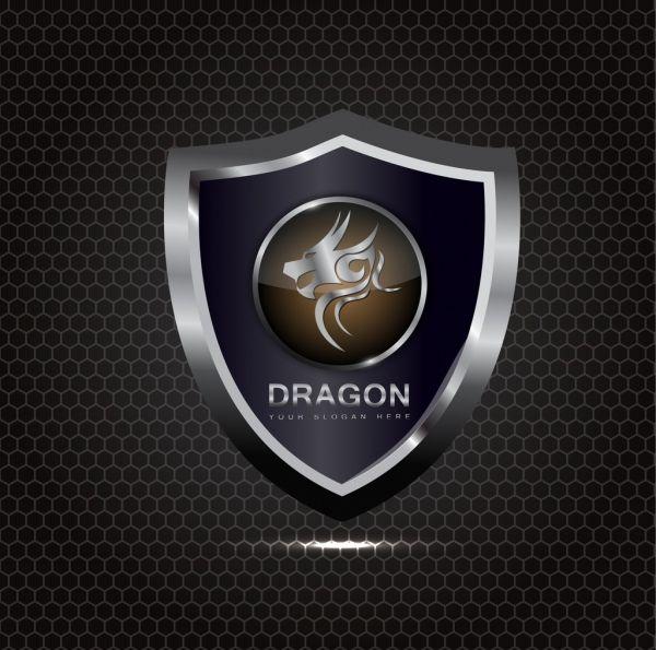 Silver Shield Logo - Silver shield icon shiny decoration dragon design Free vector