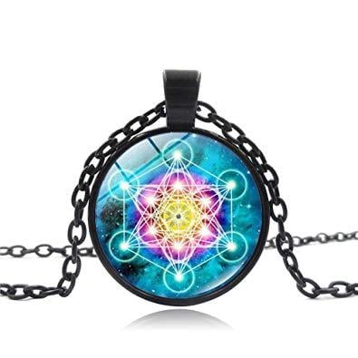 Turquoise and Black Circle Logo - SANWOOD Metatron's Cube Sacred Glass Cabochon Unisex Round Vintage ...