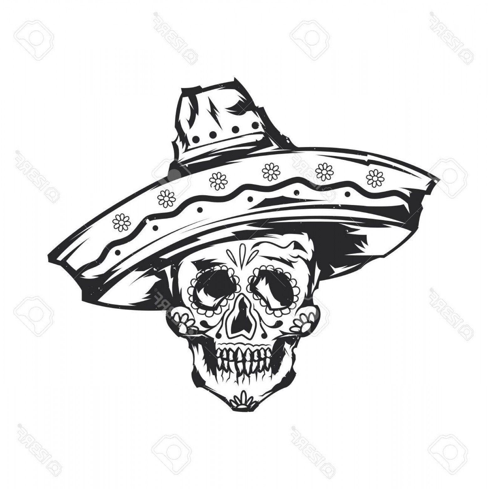 Mexican Black and White Logo - Photostock Vector Isolated Illustration Of Mexican Skull In Sombrero ...