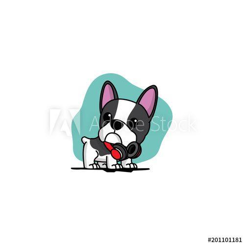Red Bulldog Logo - Cute french bulldog puppy with red headphones on neck icon, logo ...
