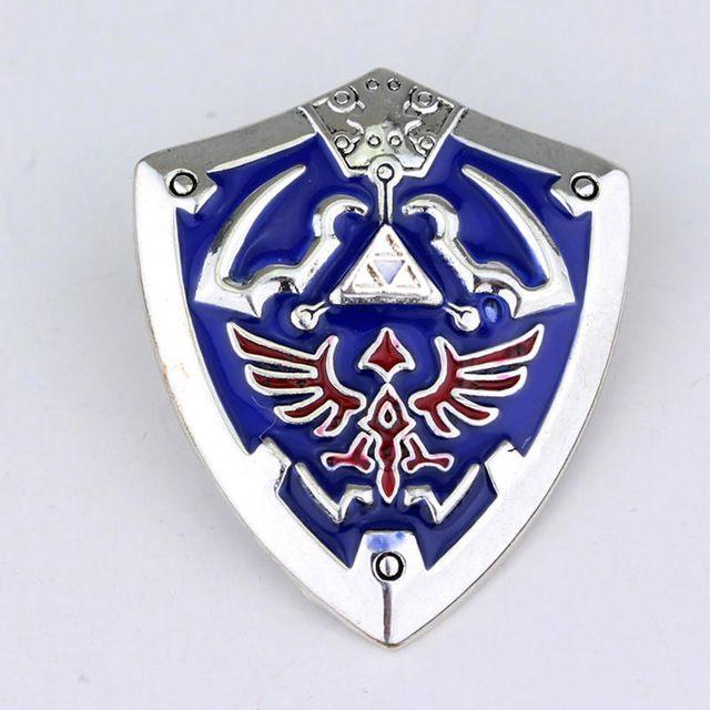 Silver Shield Logo - RJ Fashion Blue Enamel Zelda Triforce Shield Logo Brooches Vintage ...