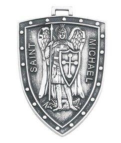 Silver Shield Logo - Sterling Silver Shield Shaped St. Michael Medal – Glastonbury Abbey