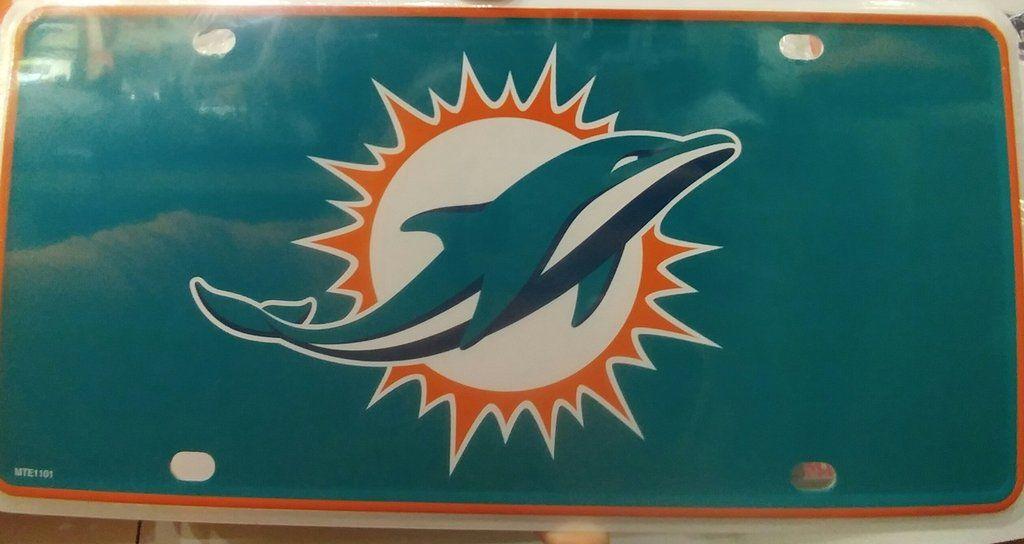 Dolphins Logo - Miami Dolphins Logo Metal License Tag Plate
