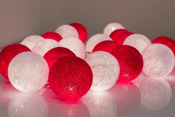 Red Sphere White X Logo - 20 x White & Red cotton ball string light for decor bedroom | Etsy