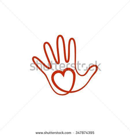 Abstract Hand Logo - Abstract vector logo heart in a hand. Stylized line icon. - stock ...