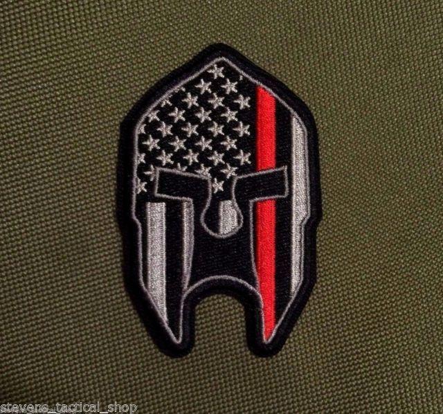 Spartan Flag Logo - Subdued Thin Red Line American Flag Spartan Helmet Patch