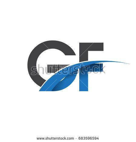Grey Colored Logo - initial letter GF logotype company name colored blue and grey swoosh