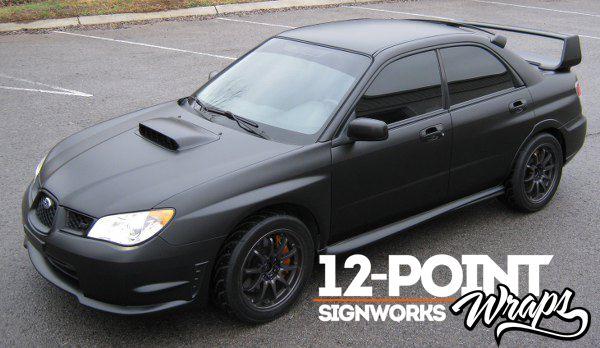 Black Subaru WRX Logo - Matte black car wrap on a Subaru WRX STi. 12-Point SignWorks ...