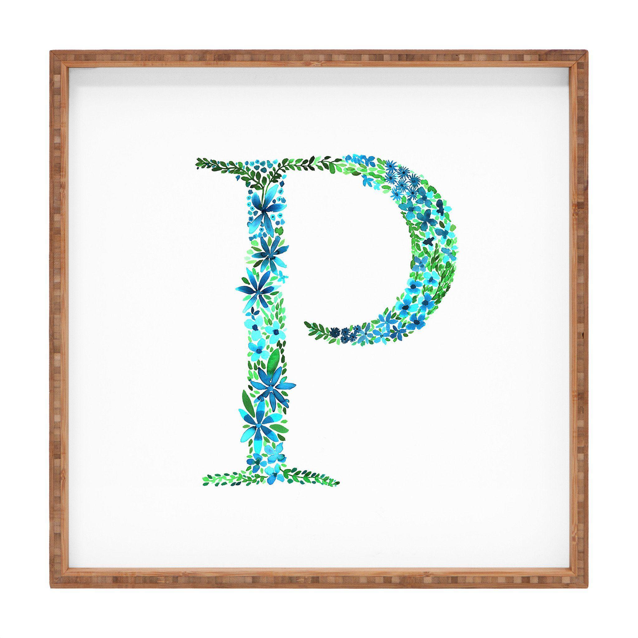 Letter P in Square Logo - Floral Monogram Letter P Square Tray Amy Sia