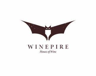 Wine with Bat Logo - wine pire house of wine logo. Logos. Logo design, Negative space