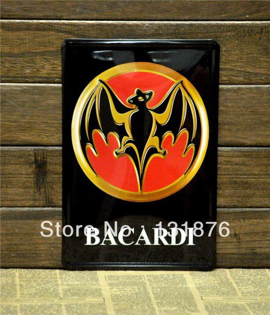 Wine with Bat Logo - US $7.99. 20*30cm Hot Sale Bar Decor Pub Metal Painting BACARDI RUM BAT Wine Logo Golden Circle Poster Modern Tin Sign In Bar Furniture Sets