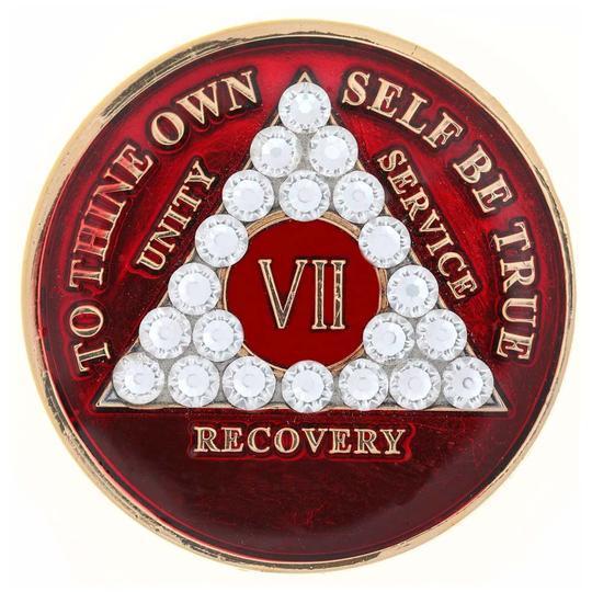 Red Circle with White Triangle Logo - AA Red Medallion w White Triangle Bling (Years 1-65, 24HR, Monthly)
