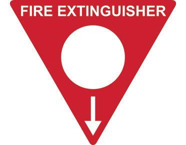 White Circle with a Red Triangle Logo - Fire extinguisher triangle with white circle - Global Spill Control