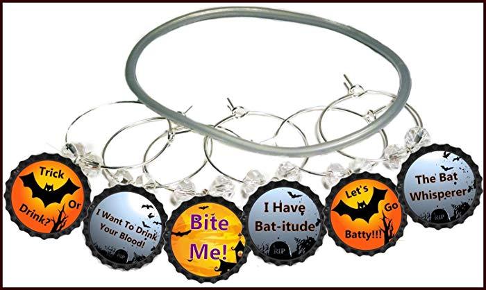 Wine with Bat Logo - Amazon.com: Halloween Wine Glass Charms - Bat Theme Glass Identifier ...