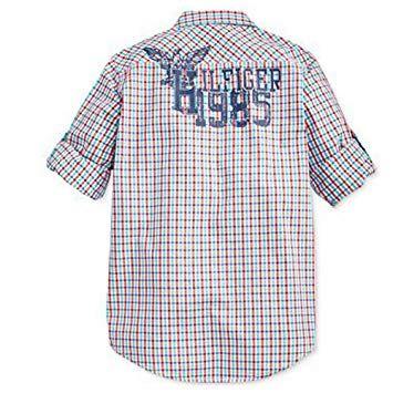 Red White Checkered Logo - Tommy Hilfiger Children Baby Boys Long Sleeve Shirt Red White