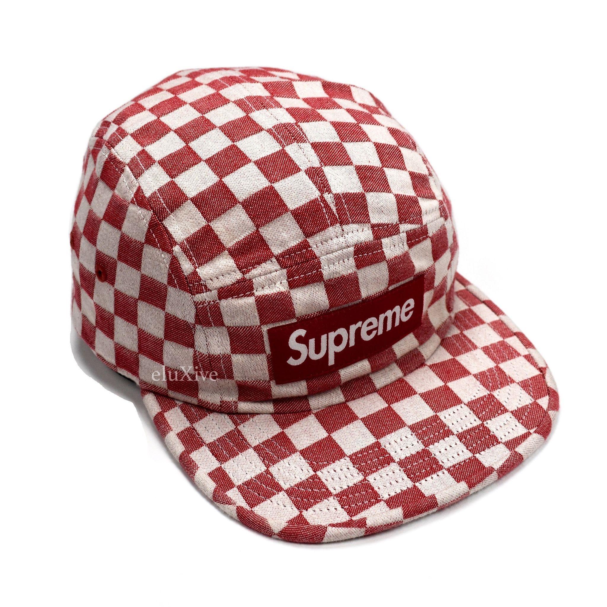 Red White Checkered Logo - Supreme Red / White Checkered Box Logo Camp Cap Hat