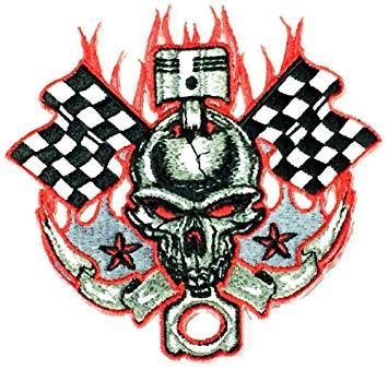 Red White Checkered Logo - Patch Portal Black and White Checkered Racing Flag Skull
