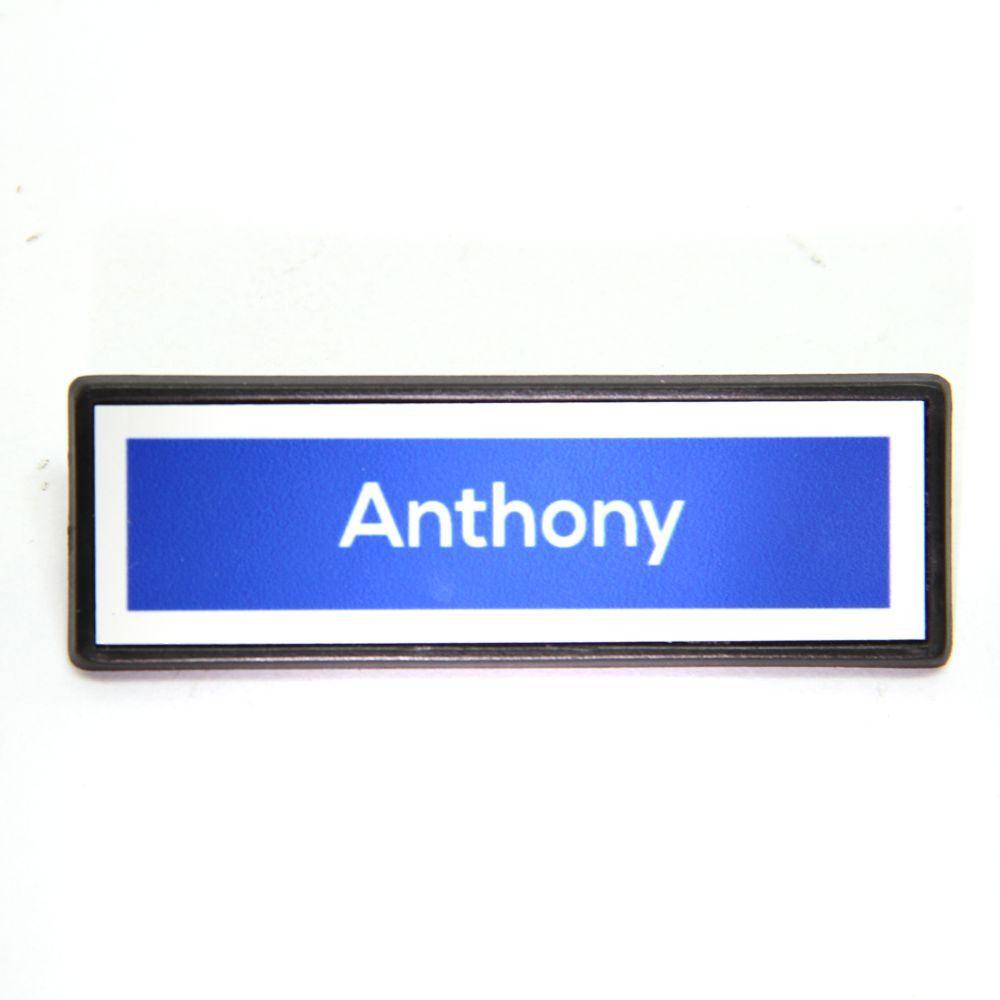 White with Blue Rectangles Logo - Name Badges Small Rectangle Framed