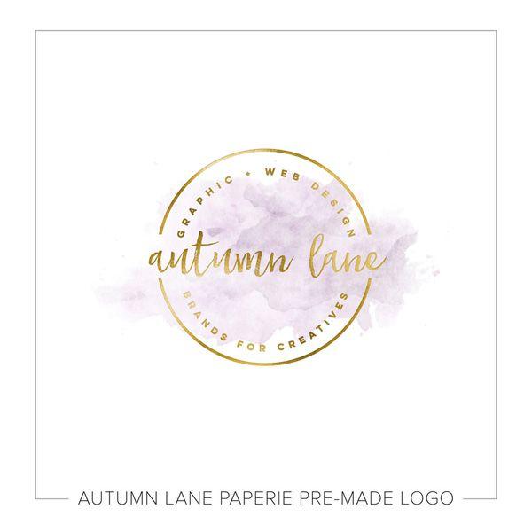 Purple and Gold Logo - Purple Watercolor Gold Foil Badge Logo. Autumn Lane Paperie