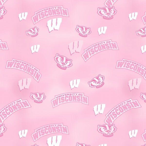 Pink Wisconsin Logo - University of Wisconsin Cotton Pink Tonal Design-Sold by the Yard