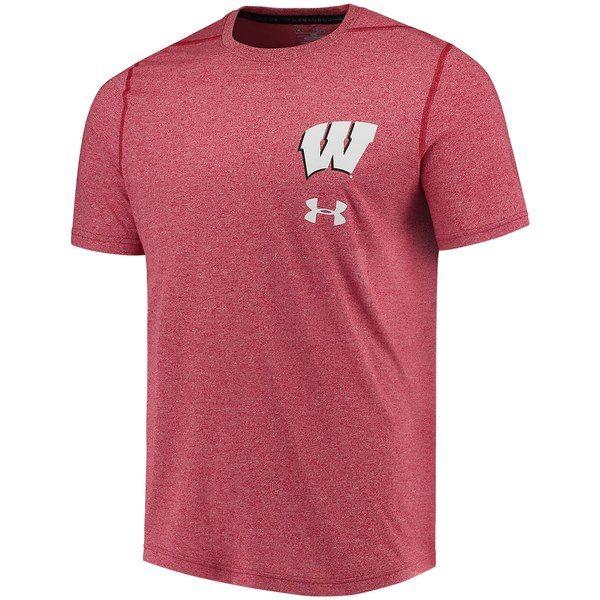 Pink Wisconsin Logo - Men's Under Armour Red Wisconsin Badgers Threadborne Left Chest Logo Performance T Shirt