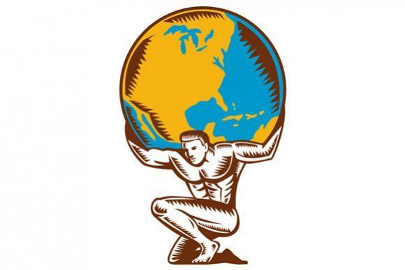 Atlas Globe Logo - Atlas Lifting Globe Kneeling Woodcut