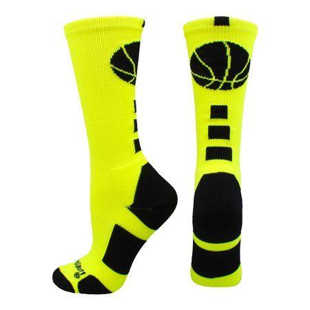 Neon Basketball Logo - Basketball Logo Crew Socks (Neon Yellow/Black, Large) - Neon Yellow ...