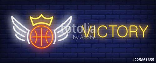 Neon Basketball Logo - Victory neon text and basketball with wings and crown. Basketball