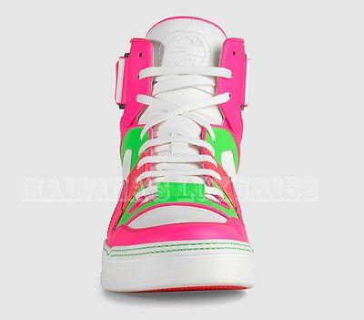 Neon Basketball Logo - $865 GUCCI MENS Sneakers Neon Leather High Top Basketball Logo 11G ...