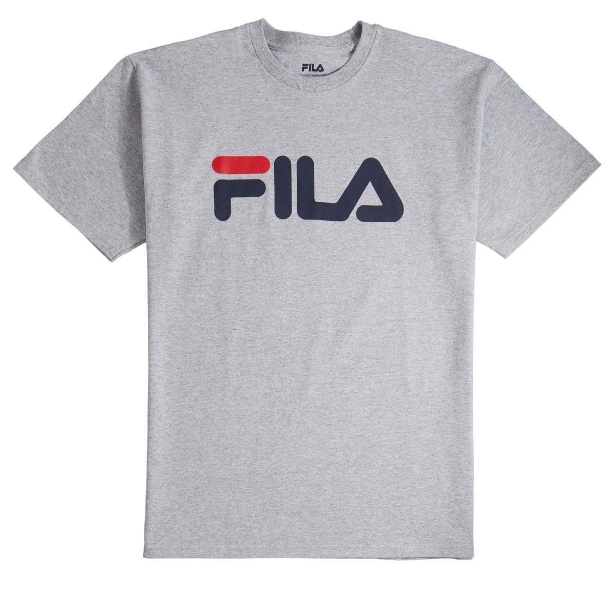 Chinese Red Logo - FILA Logo T-Shirt - Grey Heather/Navy/Chinese Red