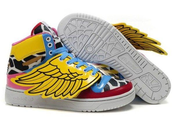 Yellow Blue Shoe with Wings Logo - shoes, wings, swag, yellow - Wheretoget