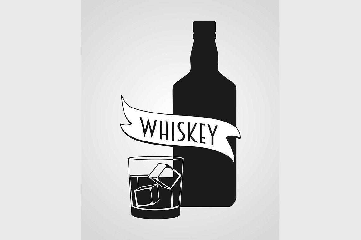 Whiskey Bottle Logo - Whiskey logo with glass and ice ~ Logo Templates ~ Creative Market