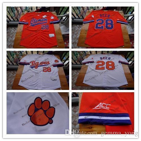 Orange and White Road Logo - Clemson Tigers College Baseball Jerseys Seth Beer 28 Home Road