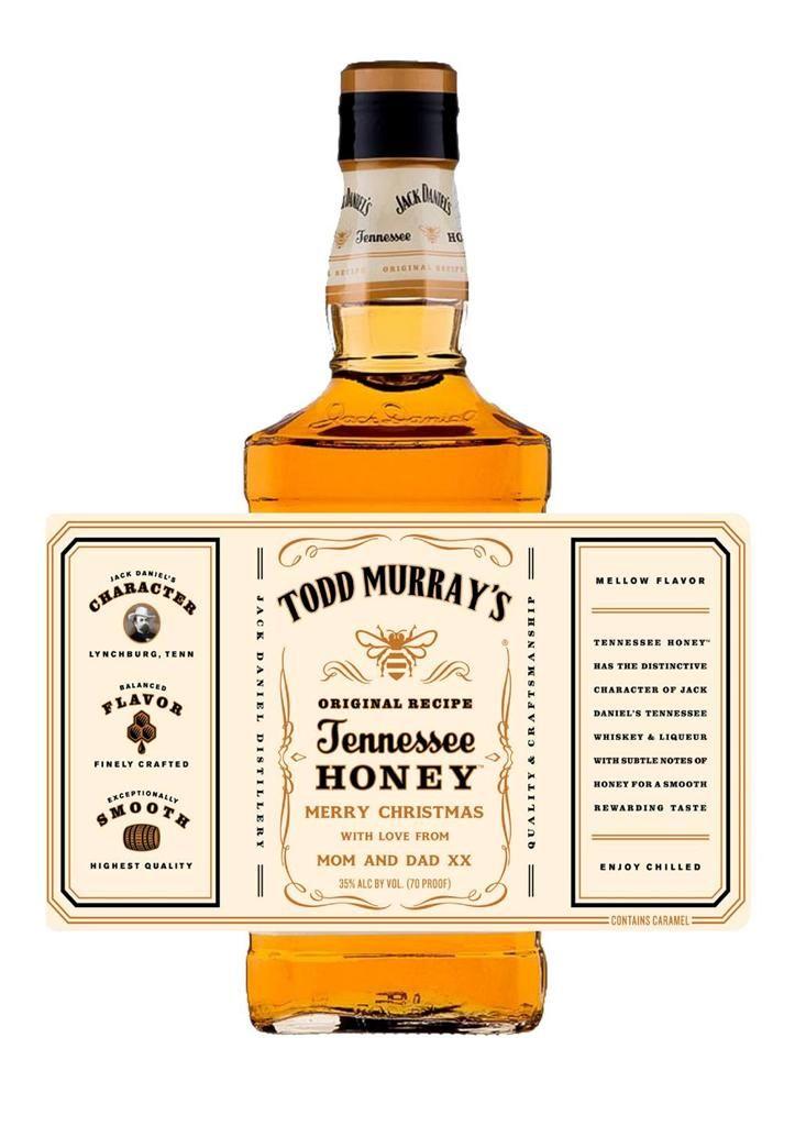 Whiskey Bottle Logo - PERSONALISED JACK DANIELS HONEY JD WHISKEY BOTTLE LABEL CHRISTMAS