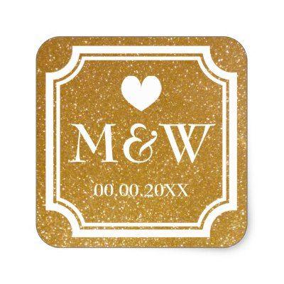 Gold Monogram Wedding Logo - Sparkly gold monogram wedding favor stickers seals