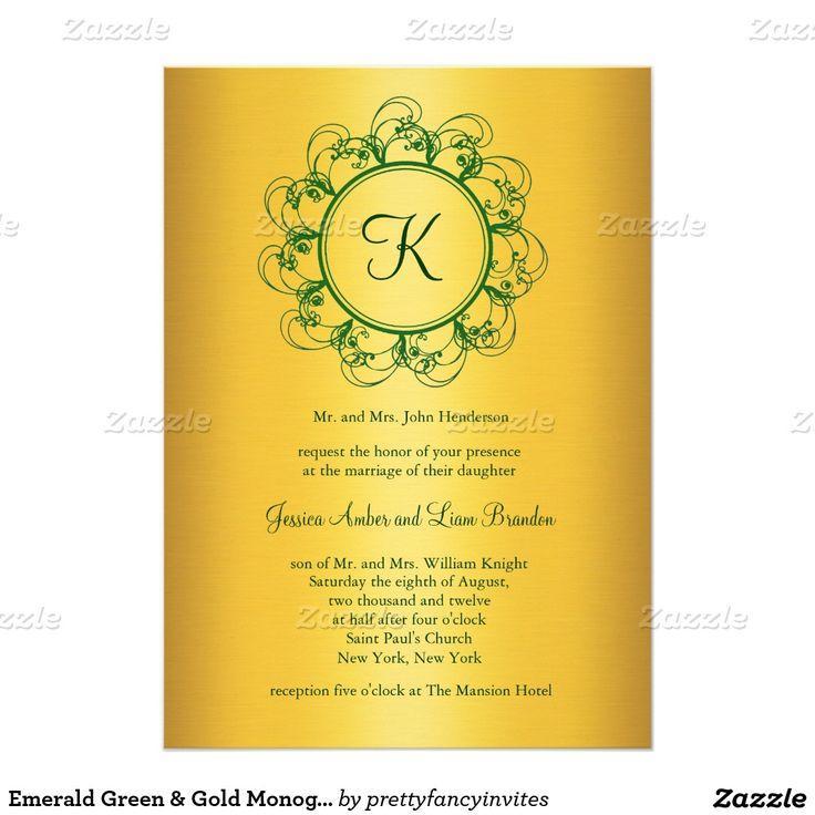 Gold Monogram Wedding Logo - Emerald Green & Gold Monogram Wedding Invitation