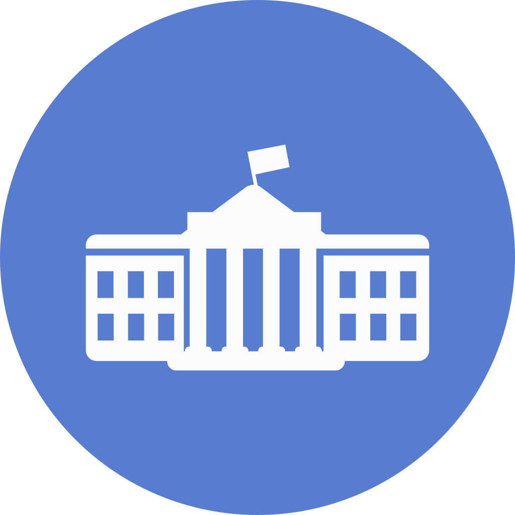 White House with Blue Logo - Election White House Icon. Circle Blue Election Iconet