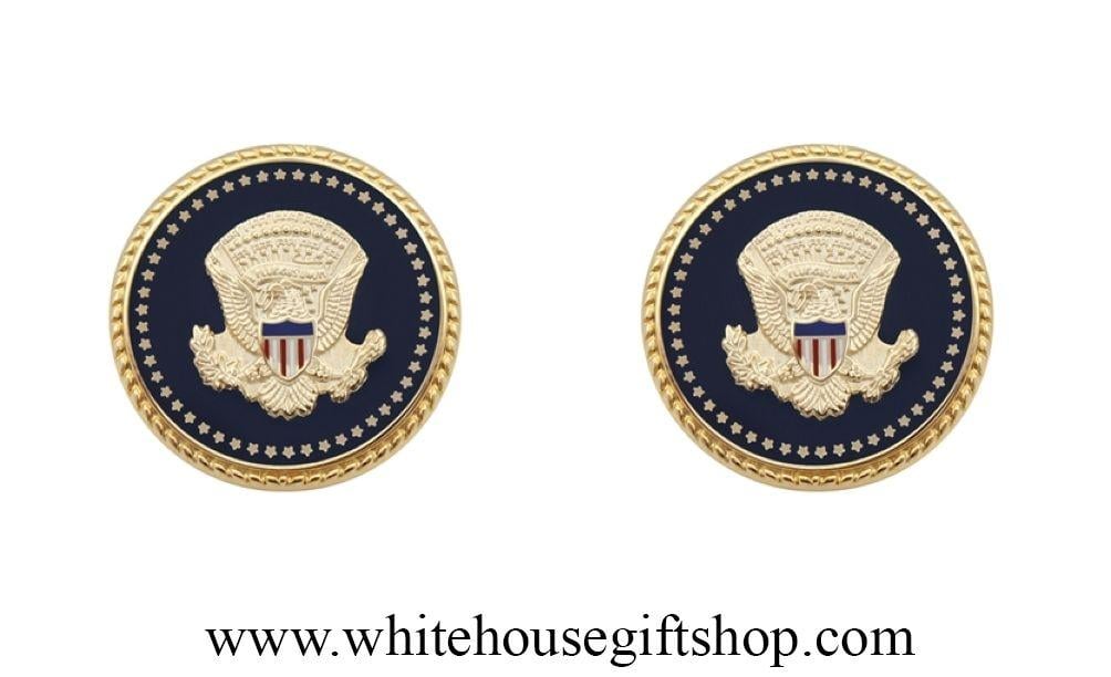White House with Blue Logo - Presidential Guest Style Eagle Seal Cufflinks, 24K Gold Finish ...