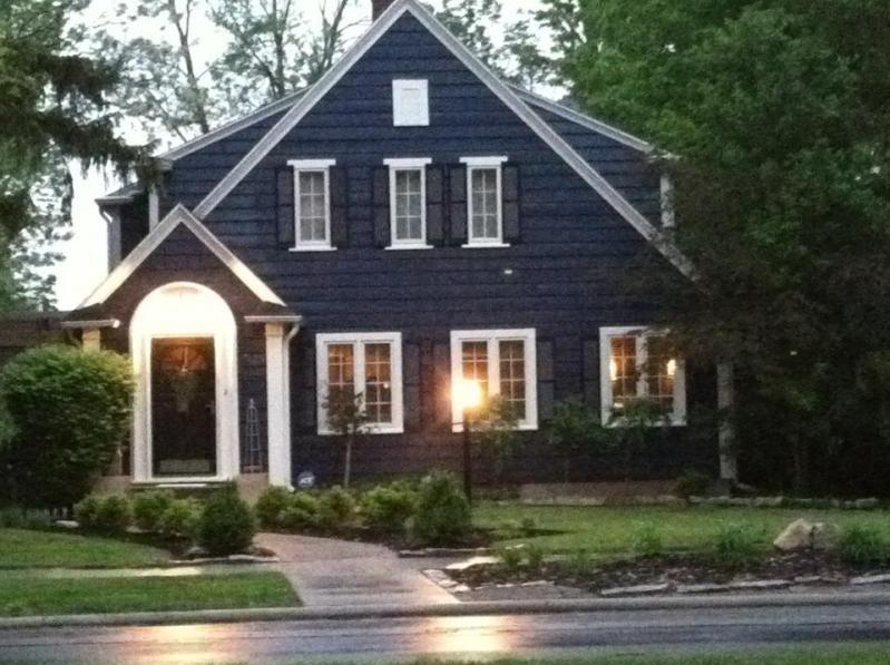 White House with Blue Logo - Navy blue house exterior, white trim, black door and shutters ...