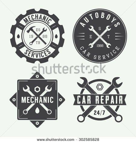 Vintage Automotive Shop Logo - Vintage mechanic label, emblem and logo. Vector illustration