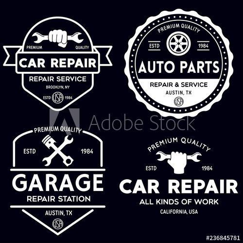Vintage Garage Car Shop Logo - Set of vintage monochrome car repair service templates of emblems ...