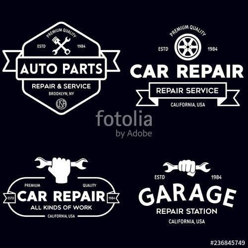 Vintage Automotive Shop Logo - Set of vintage monochrome car repair service templates of emblems ...