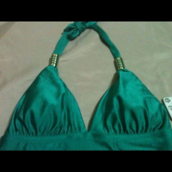 Gold Blue Green Triangle Logo - Green Triangle Tankini Top w/ Gold Embellishments NWT. Kelly green