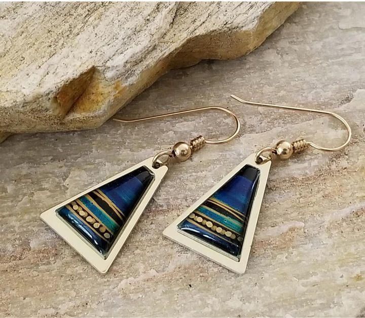 Gold Blue Green Triangle Logo - Etsy Vibrant Blue, Gold, & Green Triangle Earring, Handcrafted
