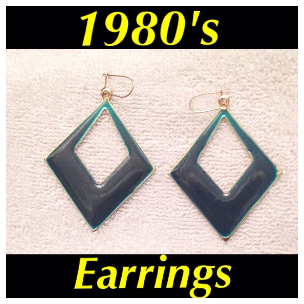 Gold Blue Green Triangle Logo - 1980'S, Geometric Earrings, Teal & Gold Triangles