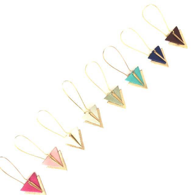 Gold Blue Green Triangle Logo - Triangle graphic leather and brass, large gold stud earring hooks ...