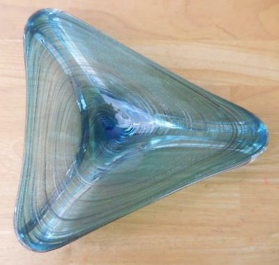 Gold Blue Green Triangle Logo - MURANO BLUE GREEN TRIANGLE Triangular Mid Century Glass Bowl Silver