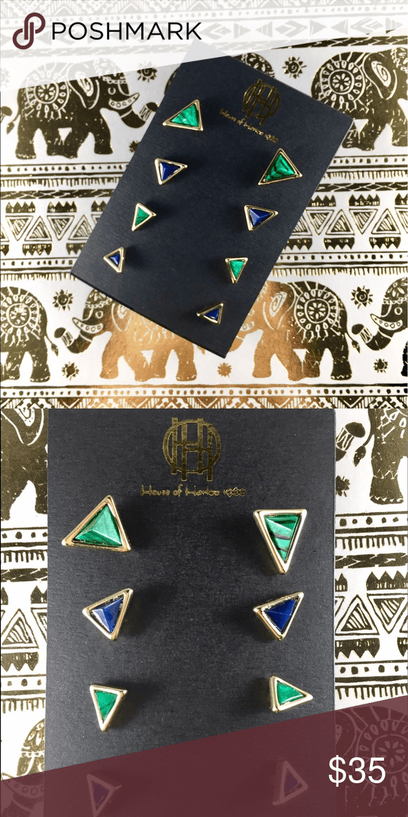 Gold Blue Green Triangle Logo - House of Harlow Meteora Triangle Stud Earrings | Triangles, Blue ...