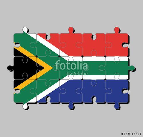 Gold Blue Green Triangle Logo - Jigsaw puzzle of South Africa flag in red and blue with a black ...