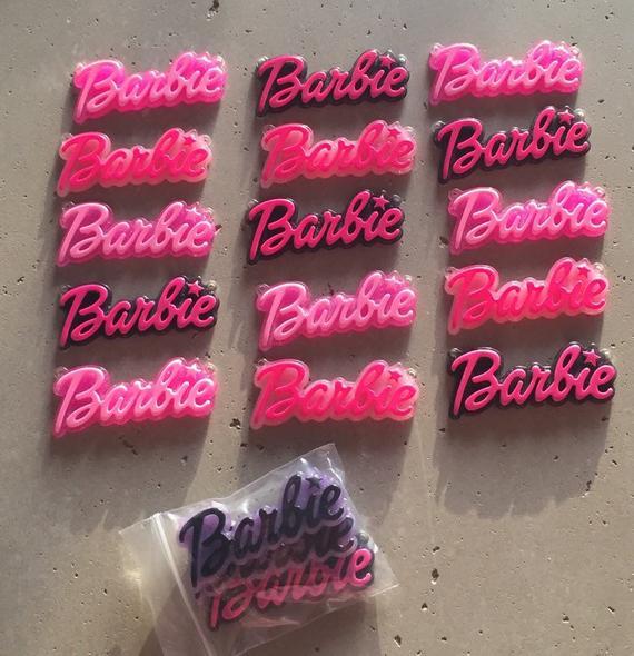 Barbie Glitter Logo - Glitter 'Barbie' Logo Flat back Cabochons with loops | Etsy